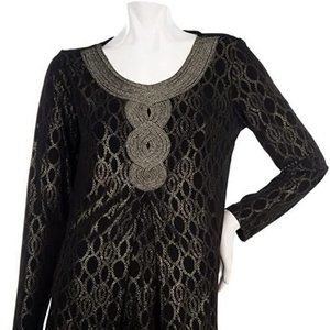 George Simonton Foil Printed Milky Knit Top with Braided Trim, Plum/Gold, XS